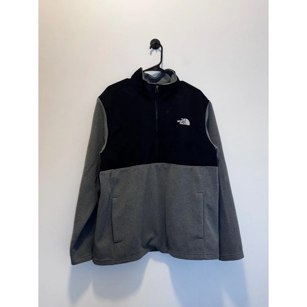The North Face Mens Grey Black Quarter Zip Fleece Pullover Jacket XL NWOT